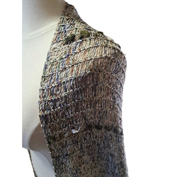 Chico's Boho Open-Knit Fringe Poncho Shawl Wrap Earthy Festival Multicolor - Picture 5 of 12